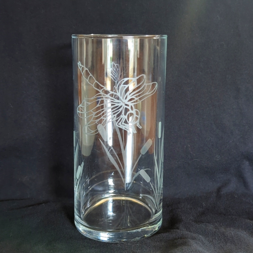 (New) Etched Glass Dragonfly Vase
